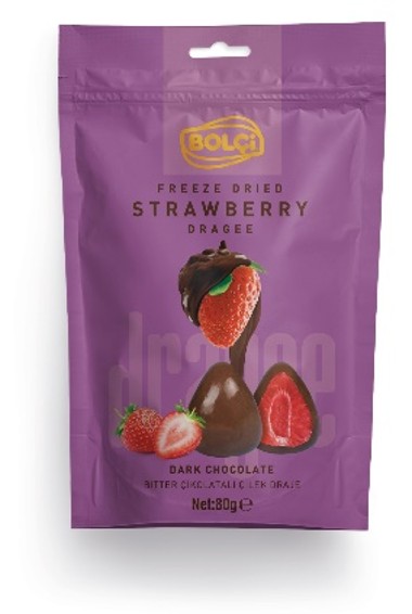 Picture of DARK CHOCOLATE COVERED WHOLE STRAWBERRY DRAGEE 80g