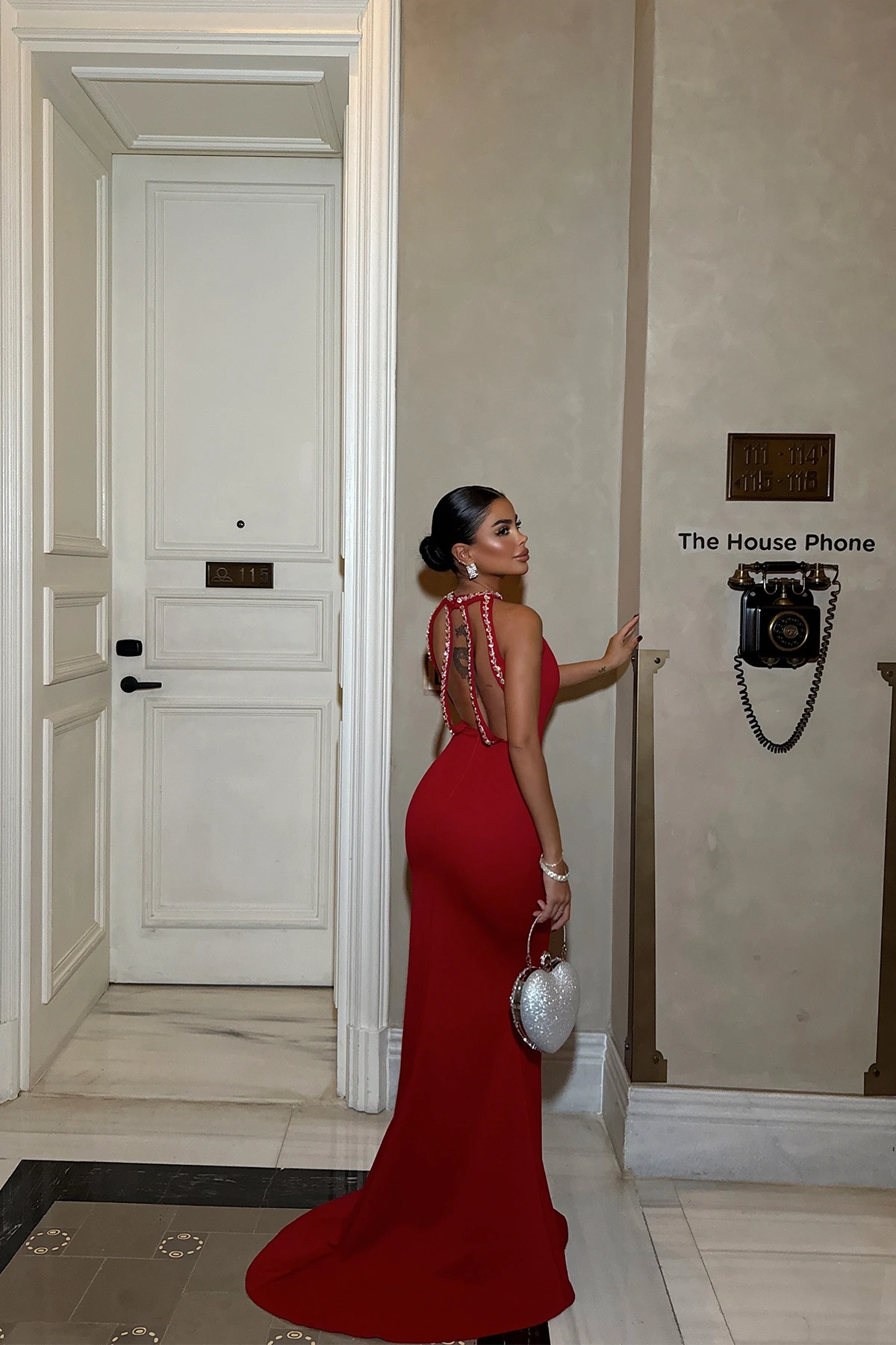 Picture of Red Pearl Detail Long Dress