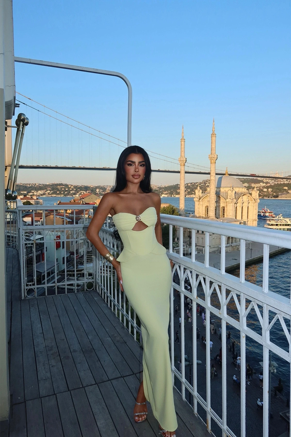 Picture of Yellow Strapless Dress with Pocket Detail