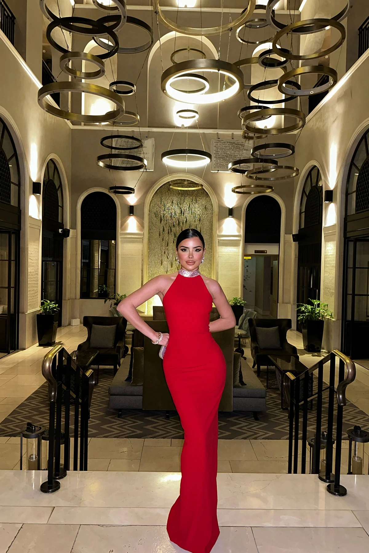 Picture of Red Noah Stone Detail Long Dress