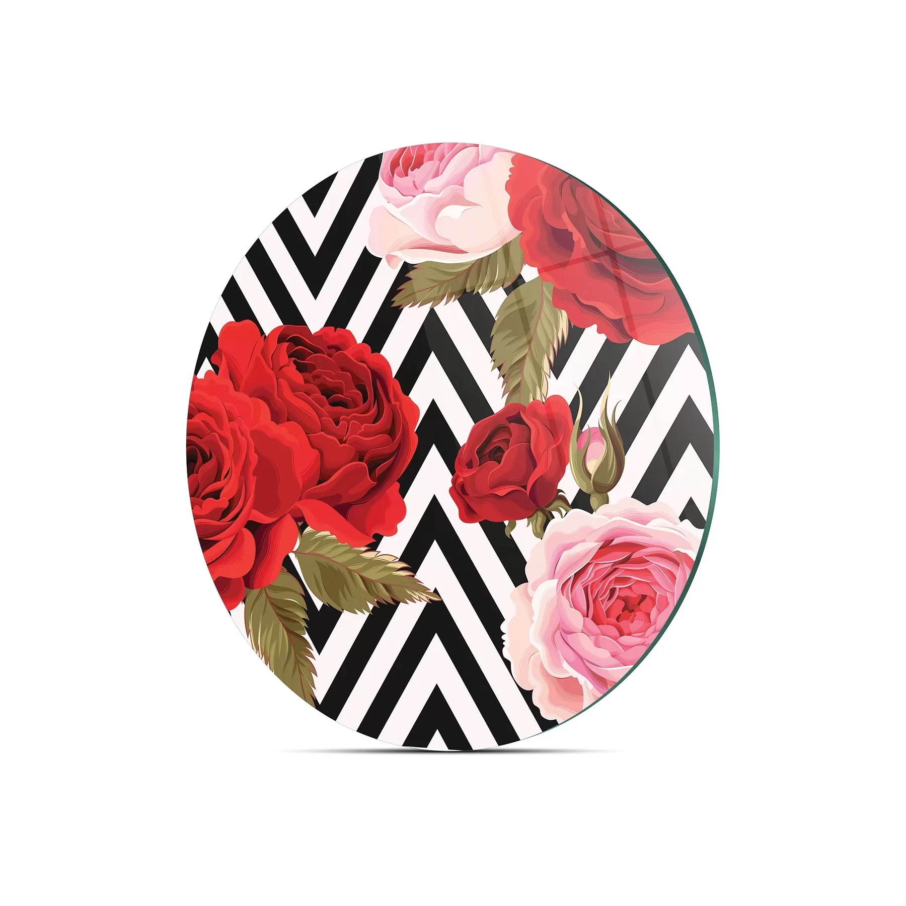 Picture of Decovetro Cam Kesme Tahtası ve Sunumluk Yuvarlak Retro Gül Desenli 30x30 Cm