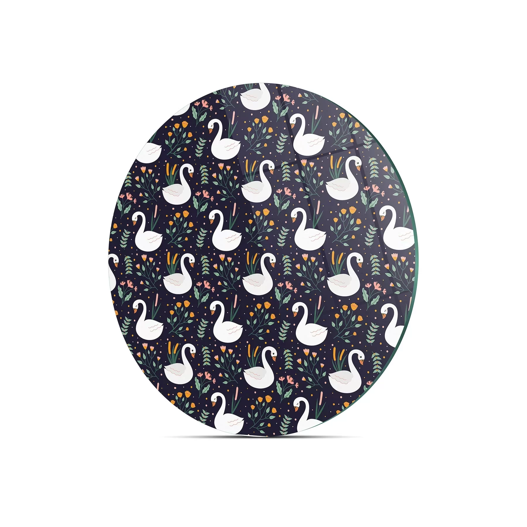 Picture of Decovetro Cam Kesme Tahtası ve Sunumluk Yuvarlak Kuğu Çiçek Desenli 30x30 Cm