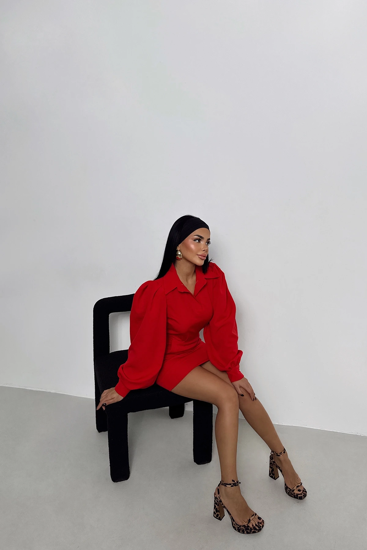 Picture of Red Renata Balloon Sleeve Dress