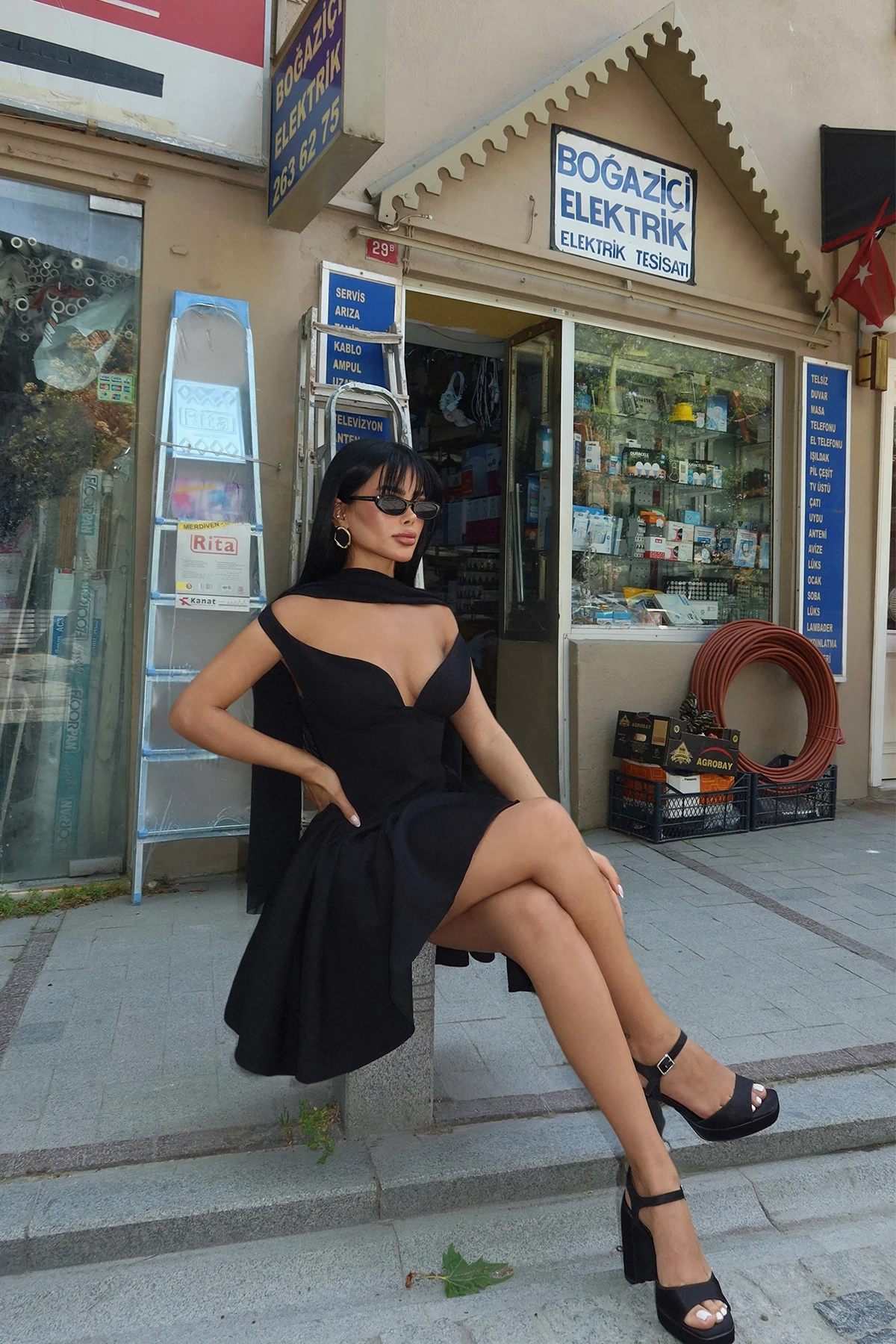 Picture of Black Back Detail Mini Dress