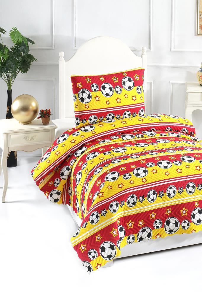 Picture of Ultrasonik Kapitoneli Şampiyon Tek Kişilik Yatak Örtüsü Sarı Kırmızı