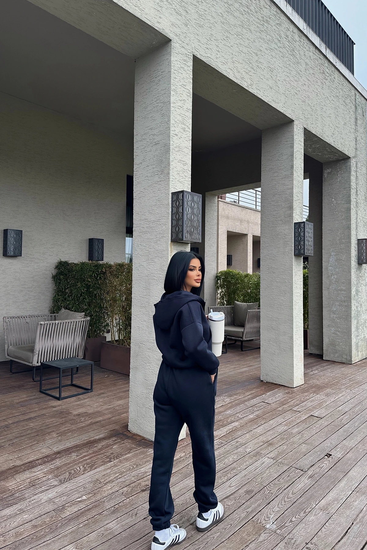 Picture of Navy Blue Zipper Detailed Trousers Suit