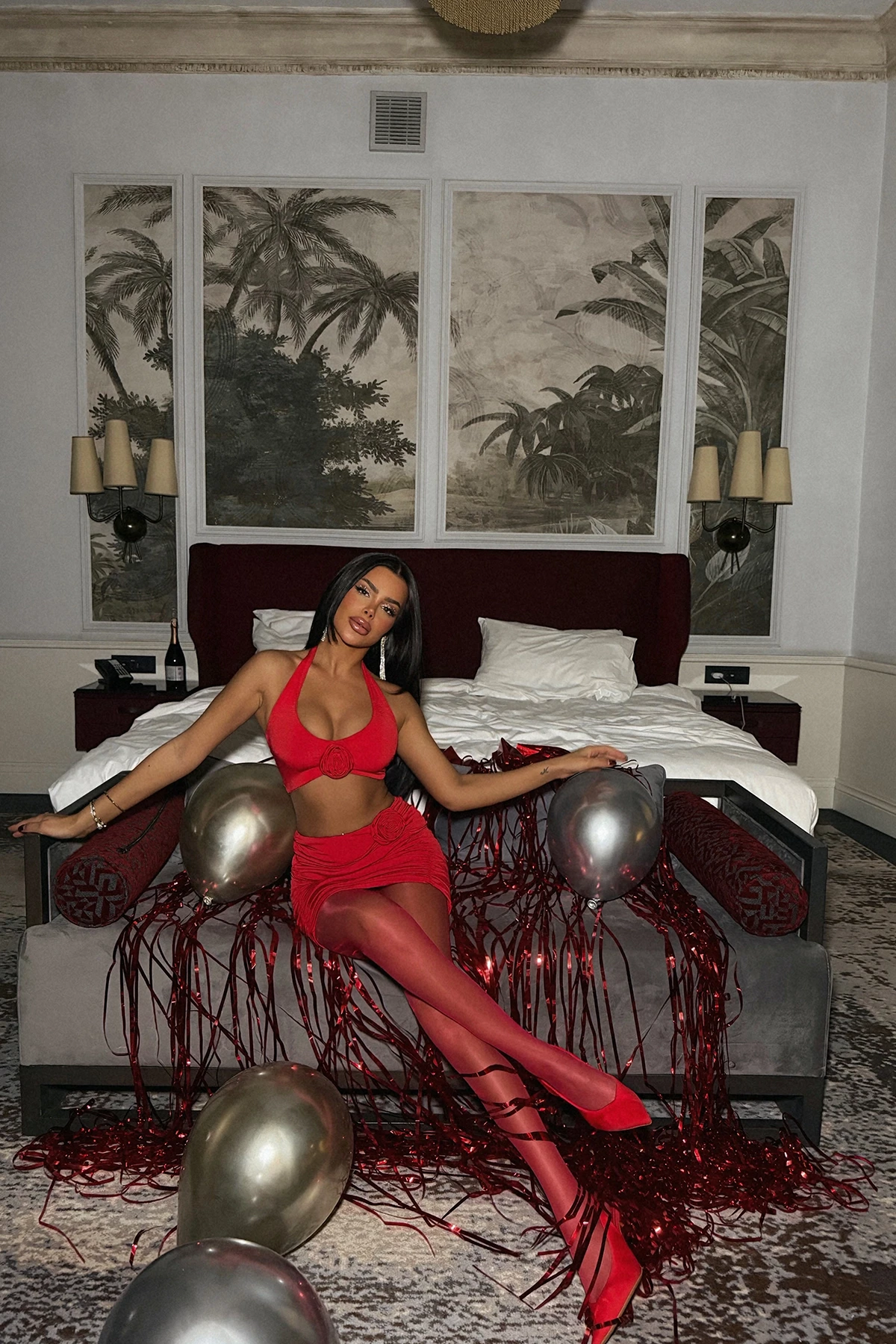 Picture of Red Rose Detailed Skirt Suit