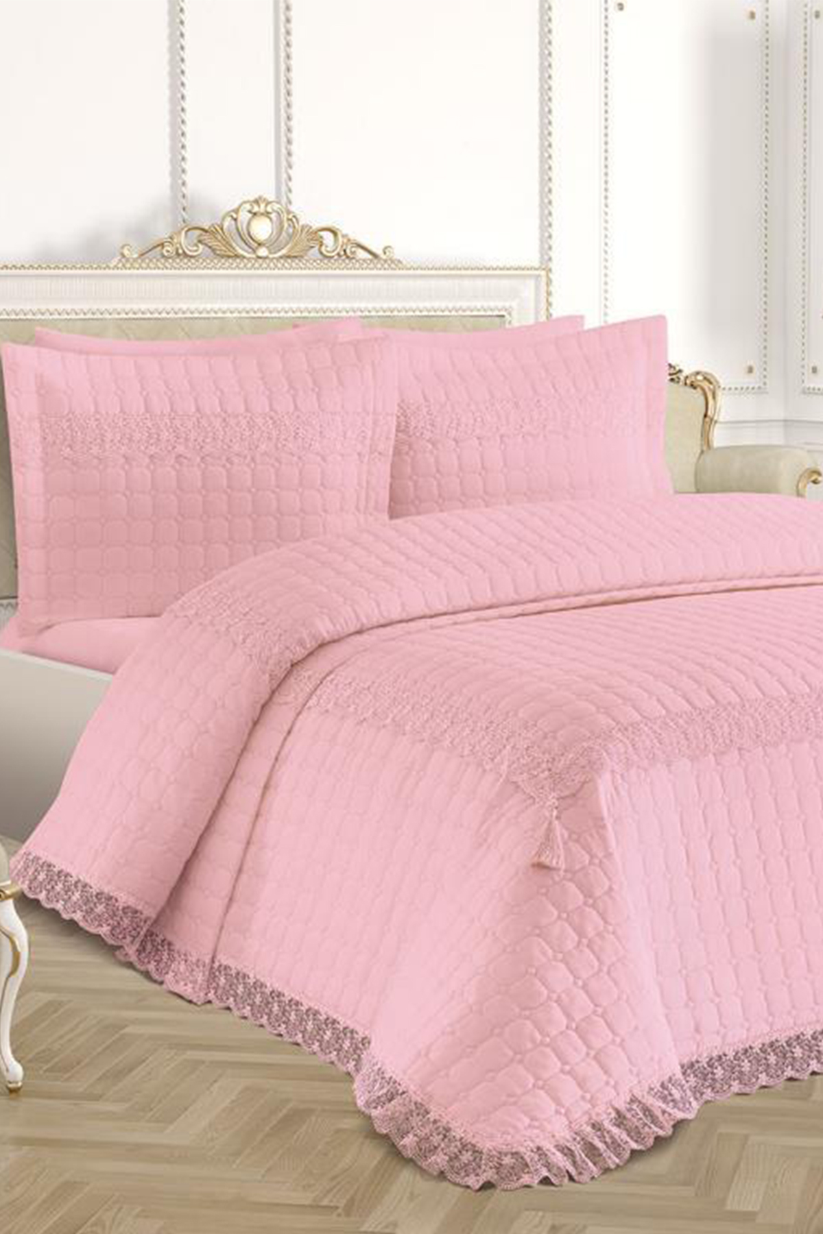 Picture of Roza Çift Kişilik Kapitoneli Yatak Örtüsü Pudra