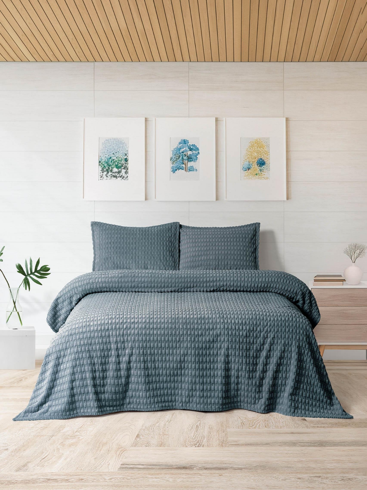 Picture of Merinos Modern Twist 3 Parça Çift Kişilik Battaniye Seti Kutulu 220x240 Okyanus Mavisi