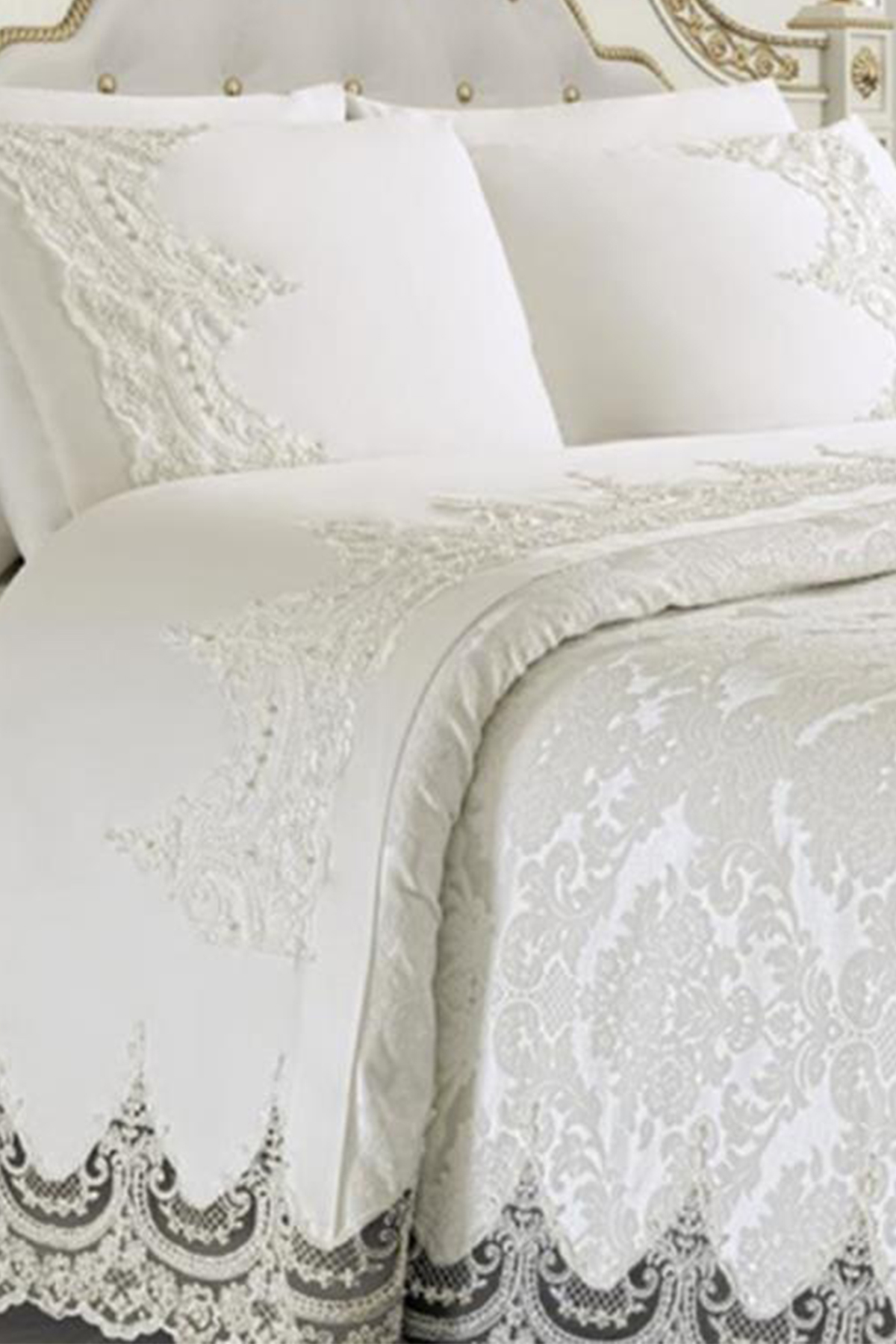 Picture of Çeyiz Diyarı Fransız Güpürlü Arus 3 Parça Pike Seti Krem