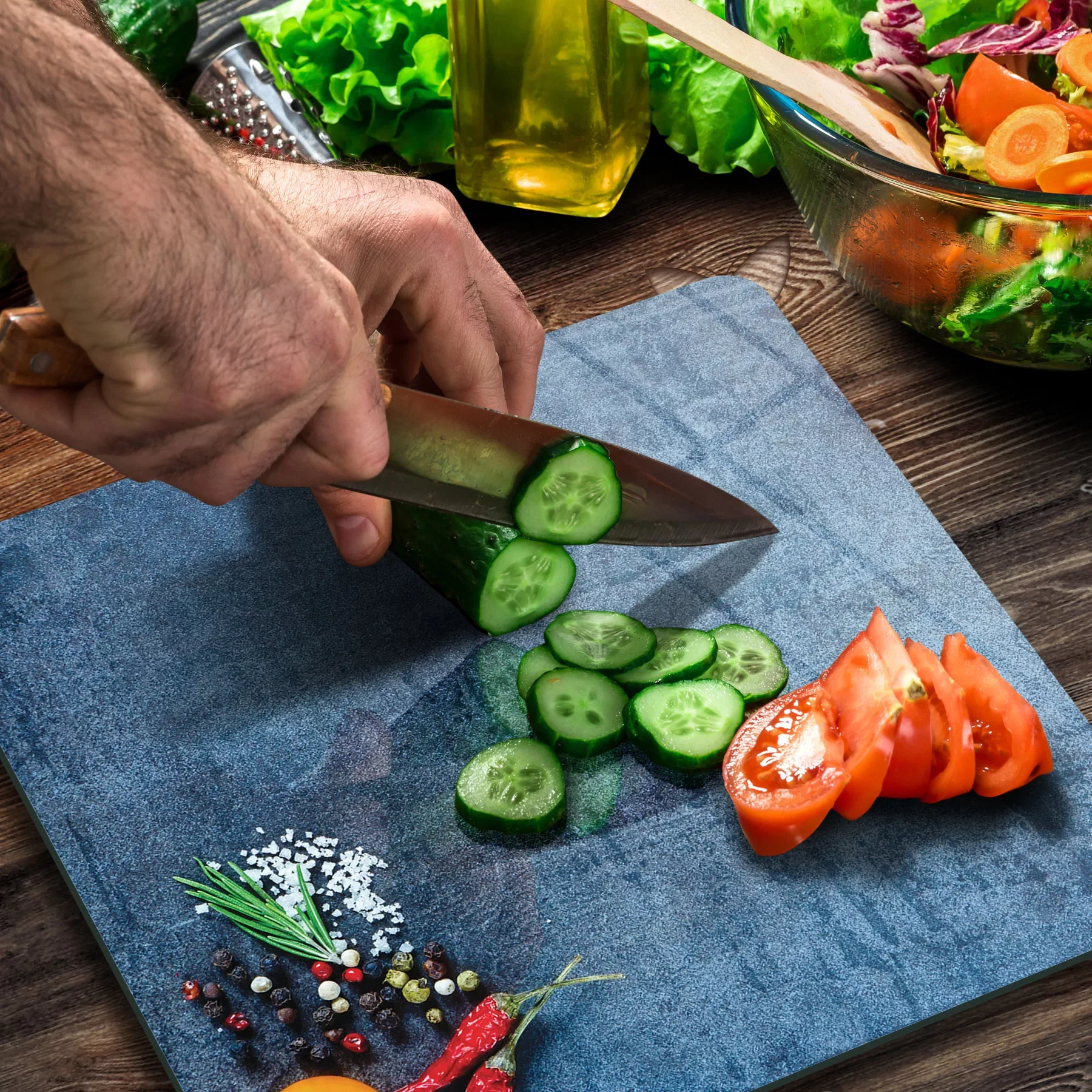 Picture of Decovetro Cam Kesme Tahtası ve Sunumluk Kare Sebze Desenli 30x30 Cm