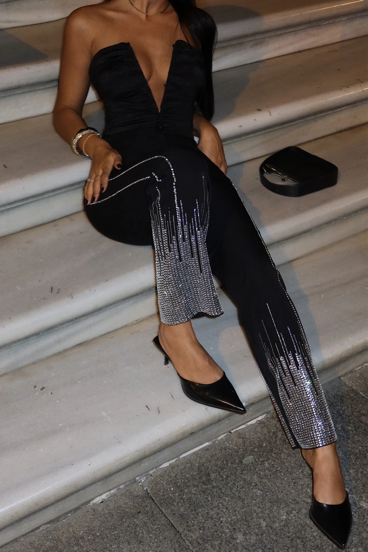 Picture of Black Peta Stone Glitter Pants