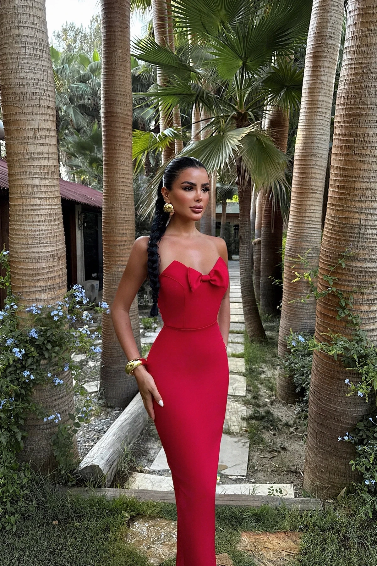 Picture of Red Bow Detail Strapless Dress