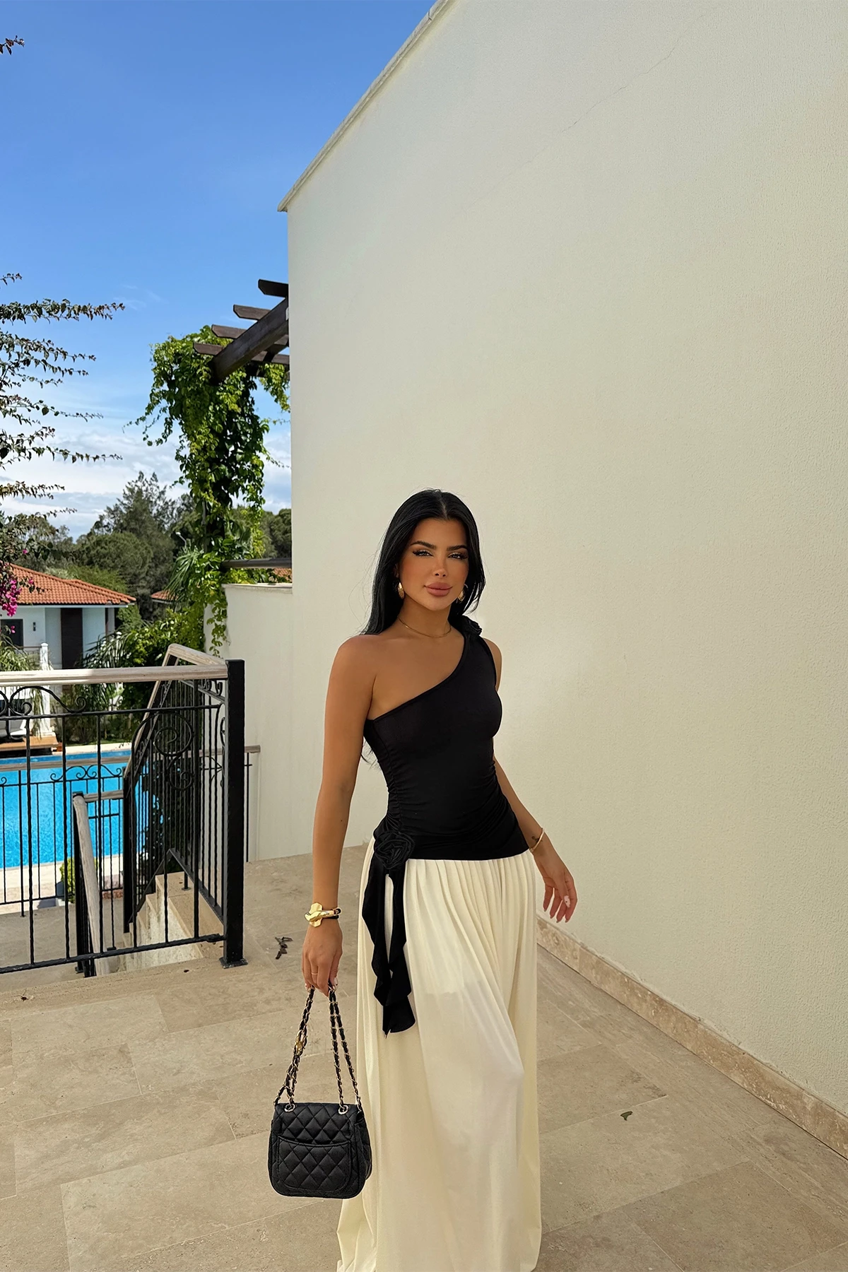 Picture of Black Rose Detail Gathered Blouse