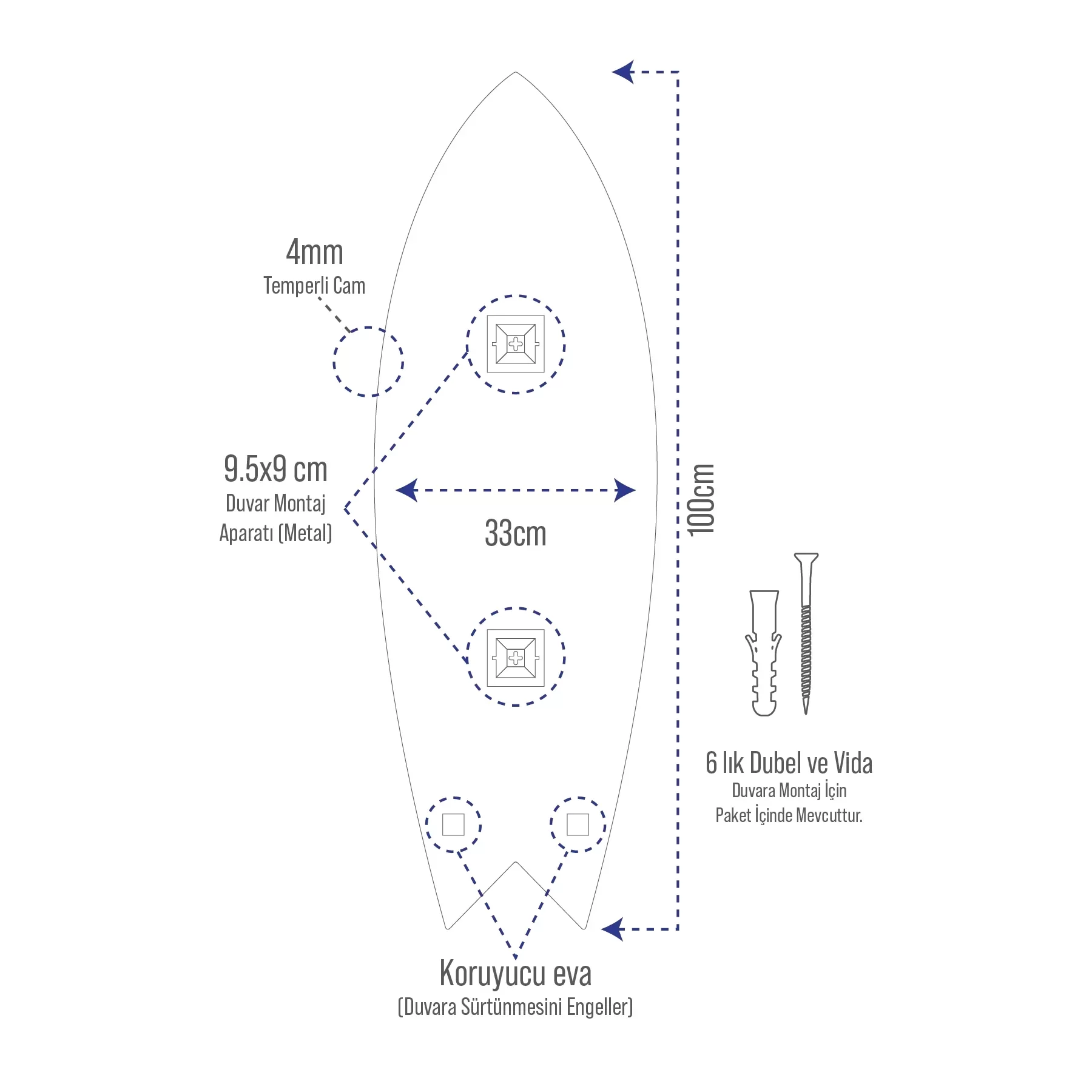Picture of Decovetro ST 4086 Dekoratif Cam Sörf Tahtası 33x100 Cm