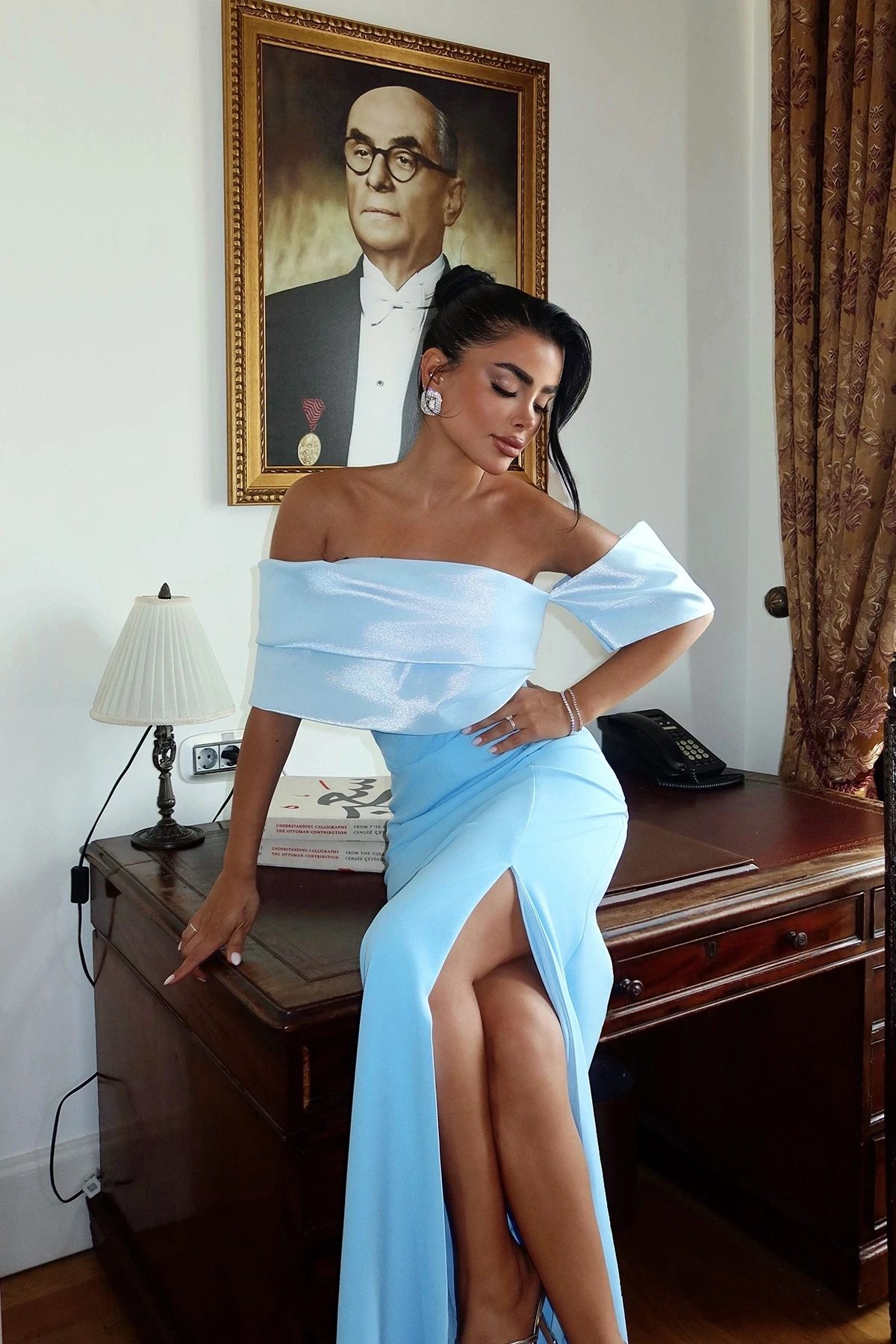 Picture of Blue Strapless Long Evening Dress