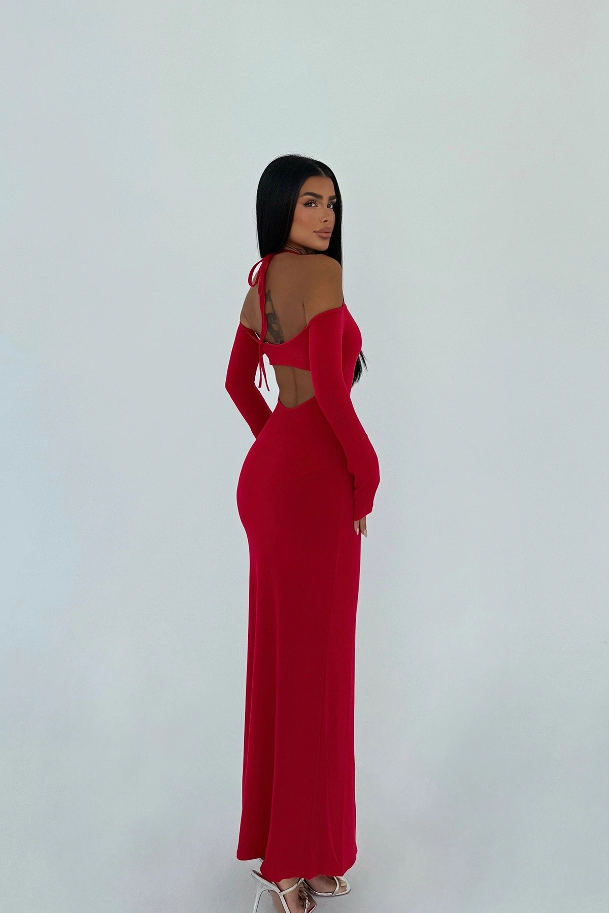 Picture of Red Long Sleeve Tied Dress