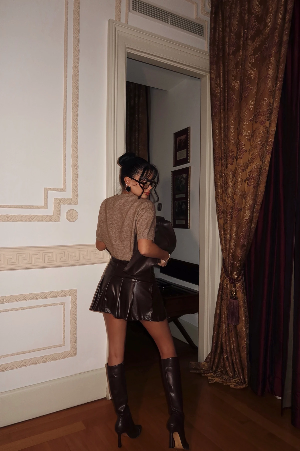 Picture of Brown Saydi Mini Leather Skirt