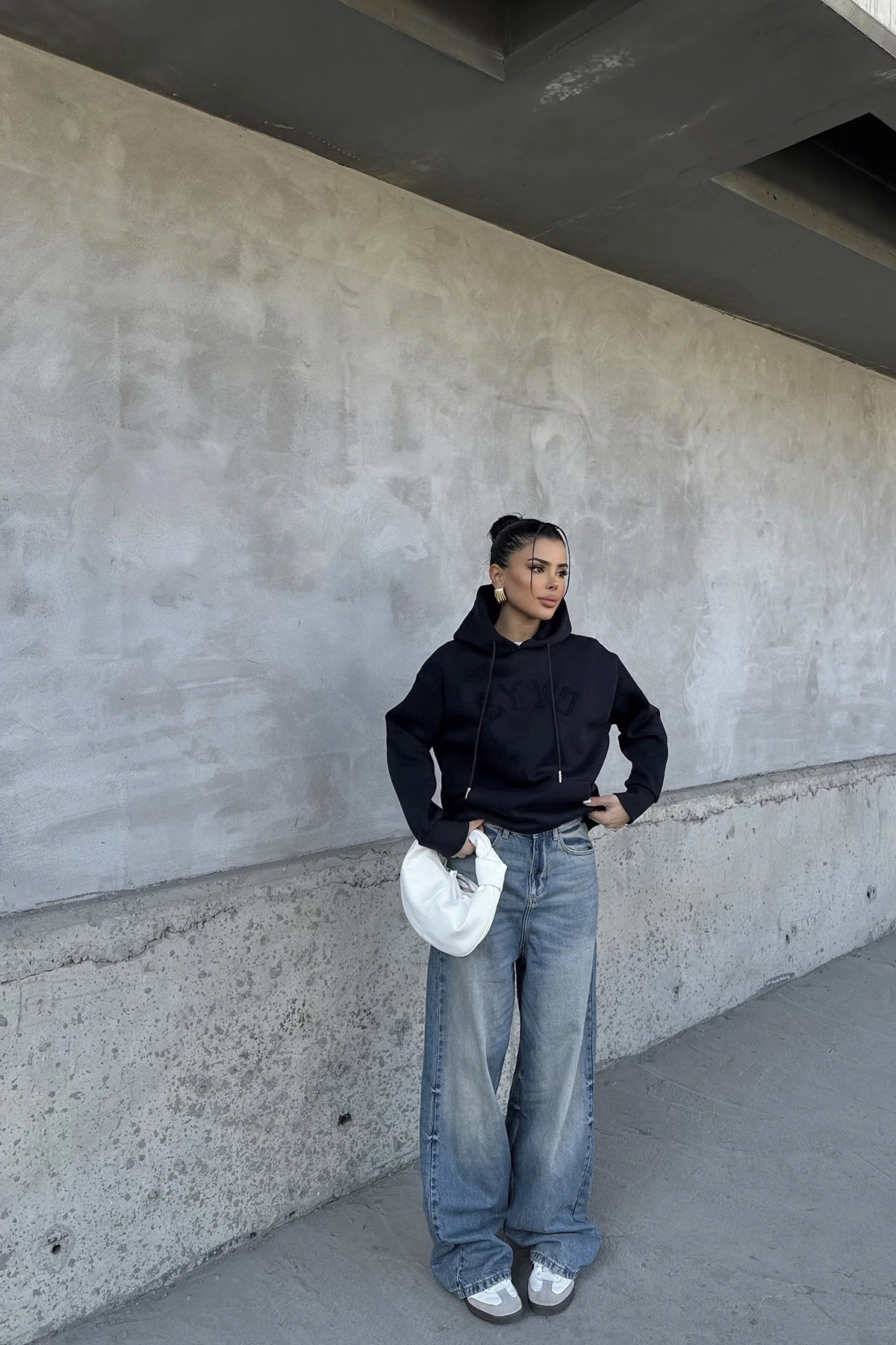 Picture of Navy Blue Eyyo Embroidered Hooded Sweat