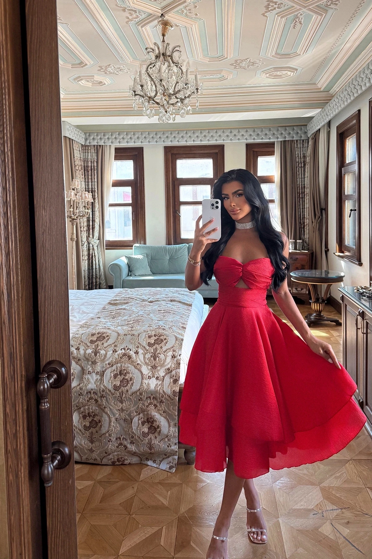 Picture of Red Window Detail Mini Dress