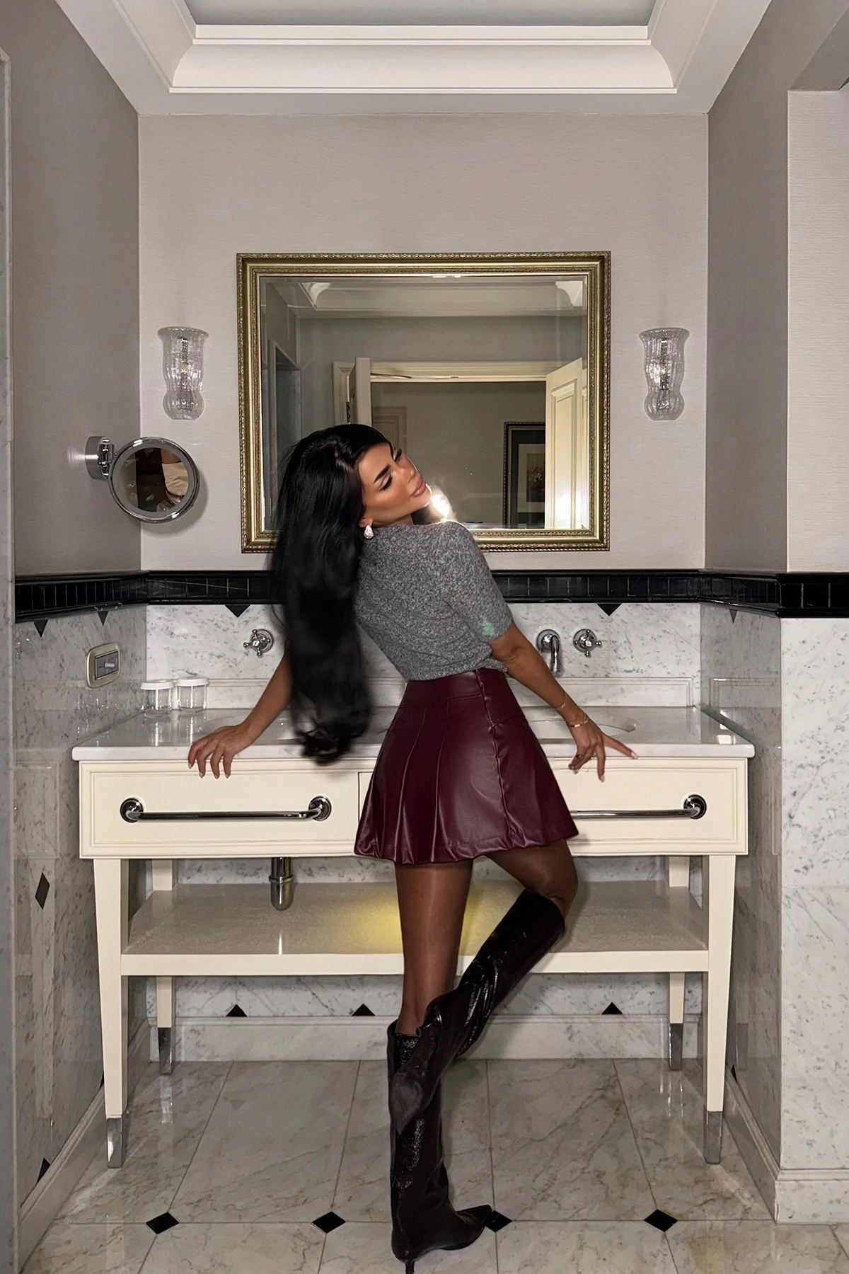 Picture of Cherry Saydi Mini Leather Skirt