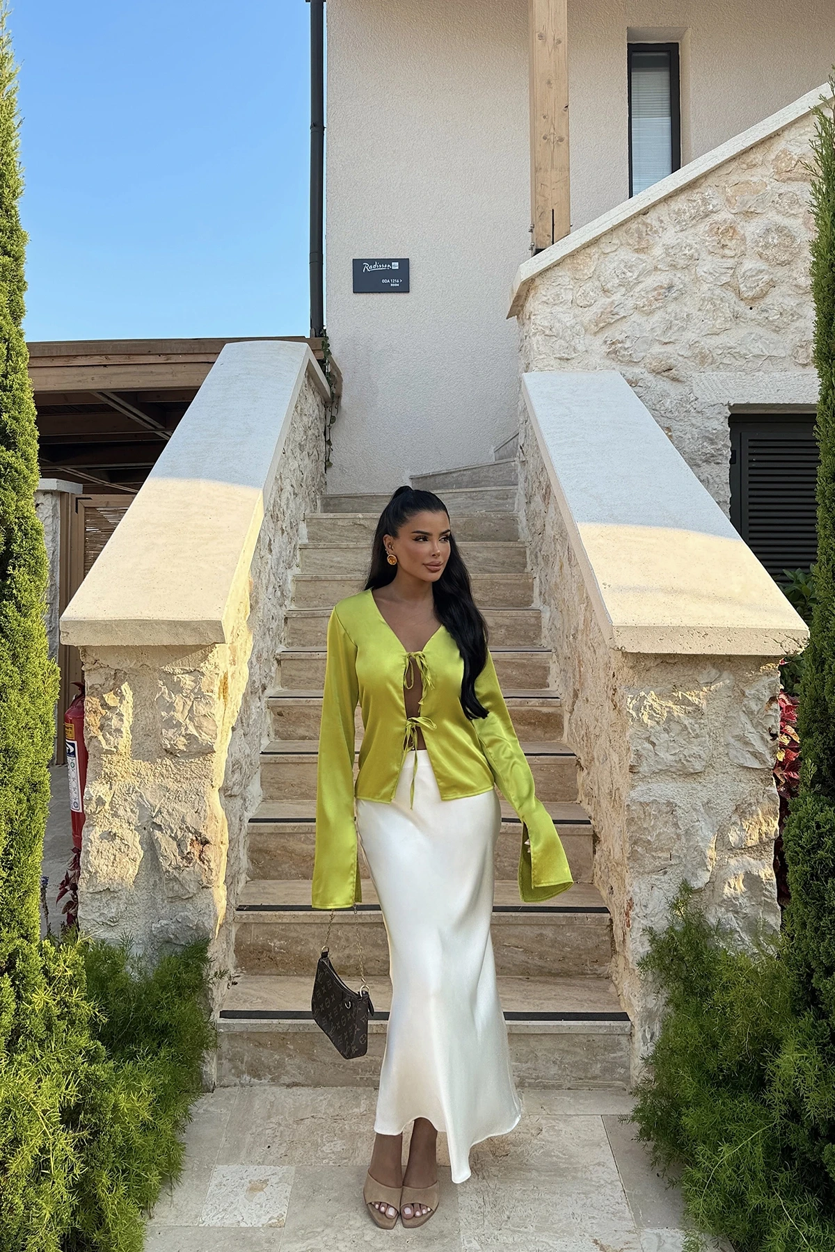 Picture of Oil Green Tie Front Shirt