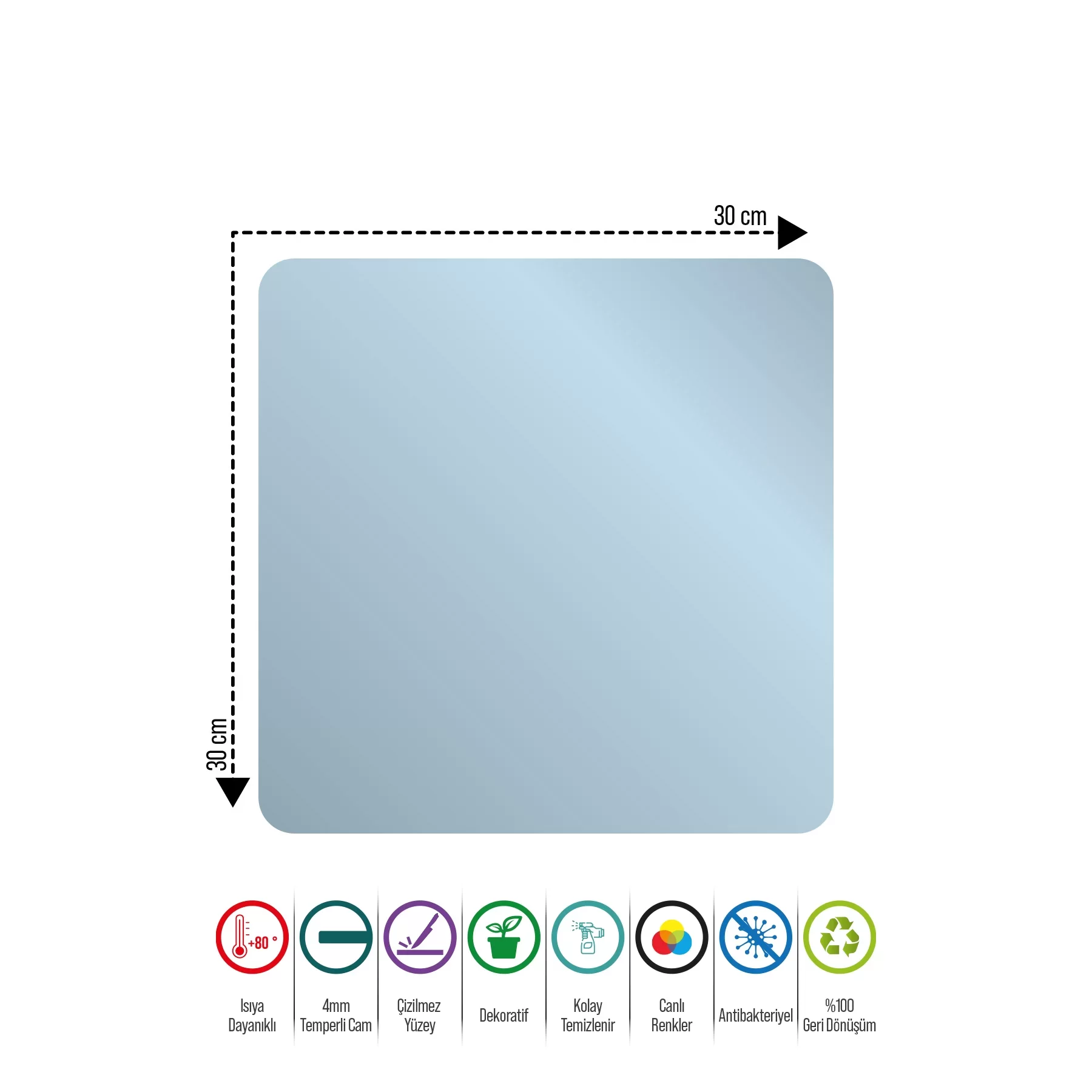 Picture of Decovetro Cam Kesme Tahtası ve Sunumluk Kare Lale Çiçekleri Kenar 30x30 Cm