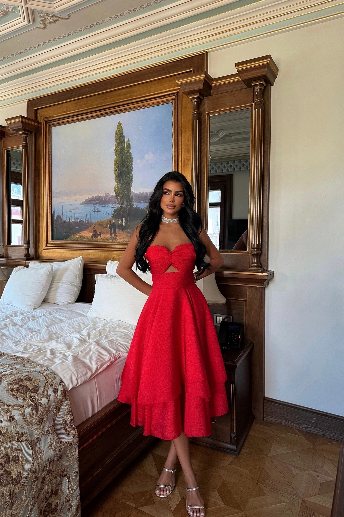 Picture of Red Window Detail Mini Dress