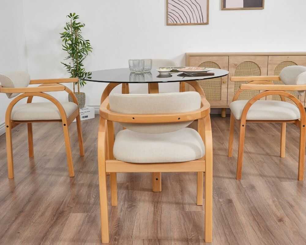 Picture of Coco Maison 4 sandalye Füme Cam Yuvarlak Masa Takımı 105 Ø