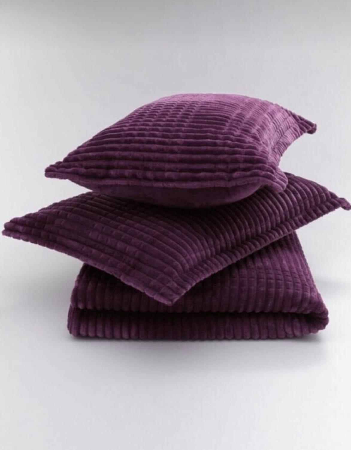 Picture of Merinos Modern Line 3 Parça Çift Kişilik Battaniye Seti Kutulu 220x240 Mürdüm