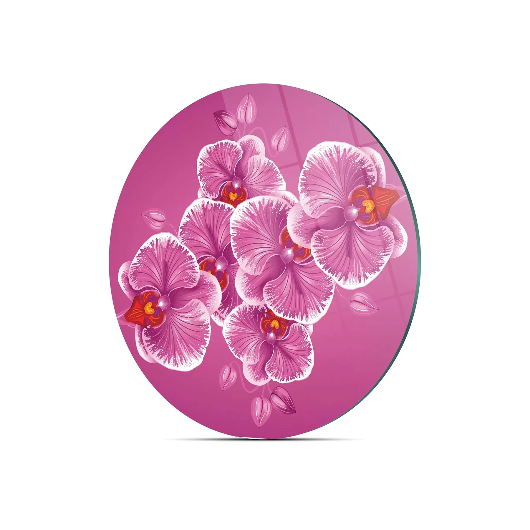 Picture of Decovetro Cam Kesme Tahtası ve Sunumluk Yuvarlak Vintage Orkide Desenli 30x30 Cm