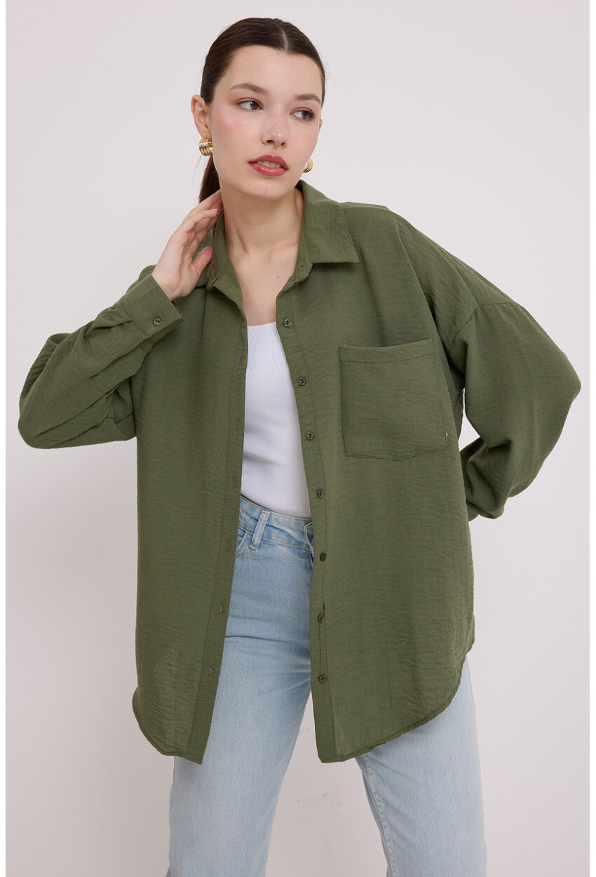 Picture of 20153 Tek Cepli Oversize Keten Gömlek