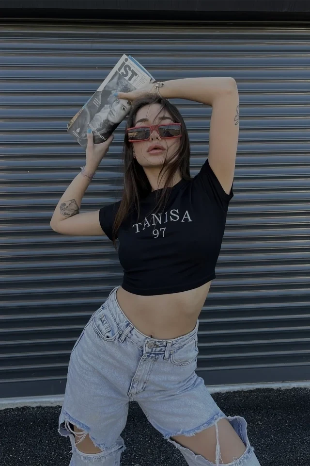 Picture of Black Tanisa written Crop Top