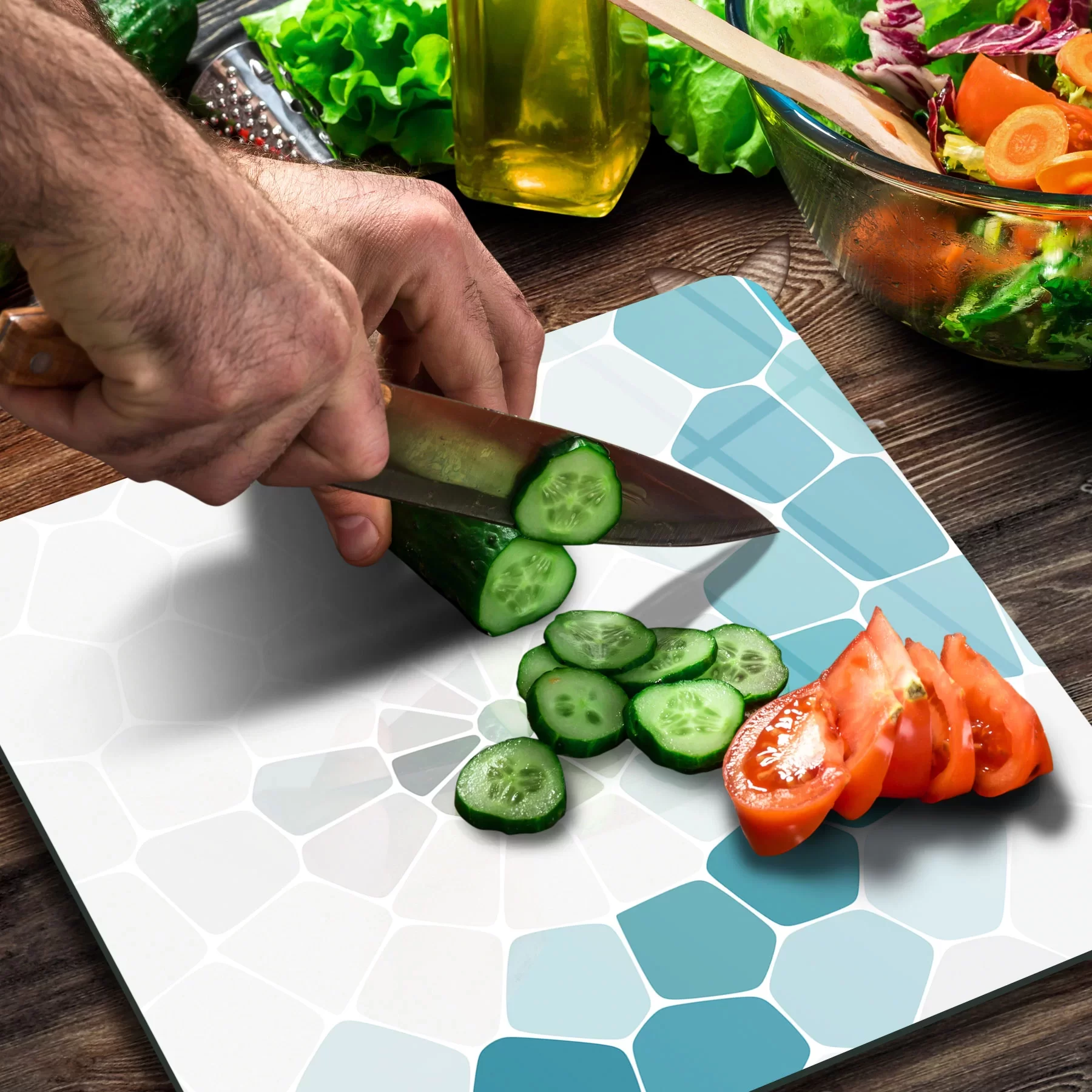 Picture of Decovetro Cam Kesme Tahtası ve Sunumluk Kare Petek Desenli 30x30 Cm