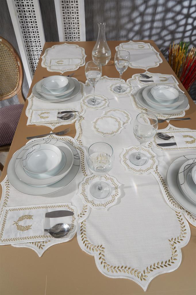 Picture of Nişan Keten Nakışlı Amerikan Servis Takımı 19 Parça Gold