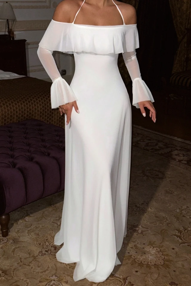 Picture of White Raelle Long Tulle Dress