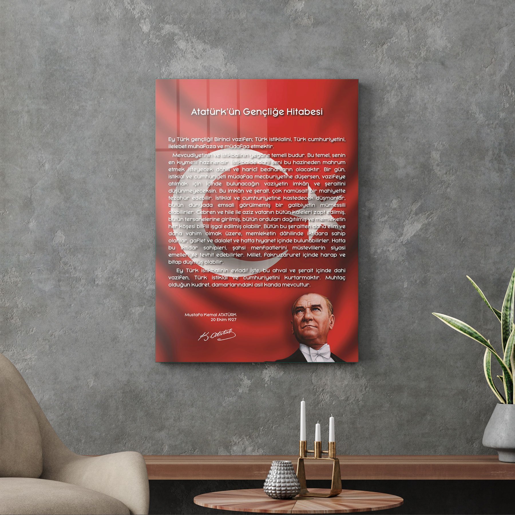 Picture of Decovetro Bayraklı Gençliğe Hitabe Cam Tablo 30x40 cm