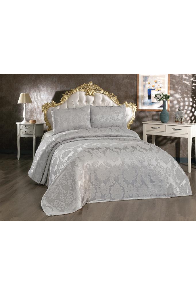 Picture of Toprak Jakarlı Şönil Yatak Örtüsü Gri