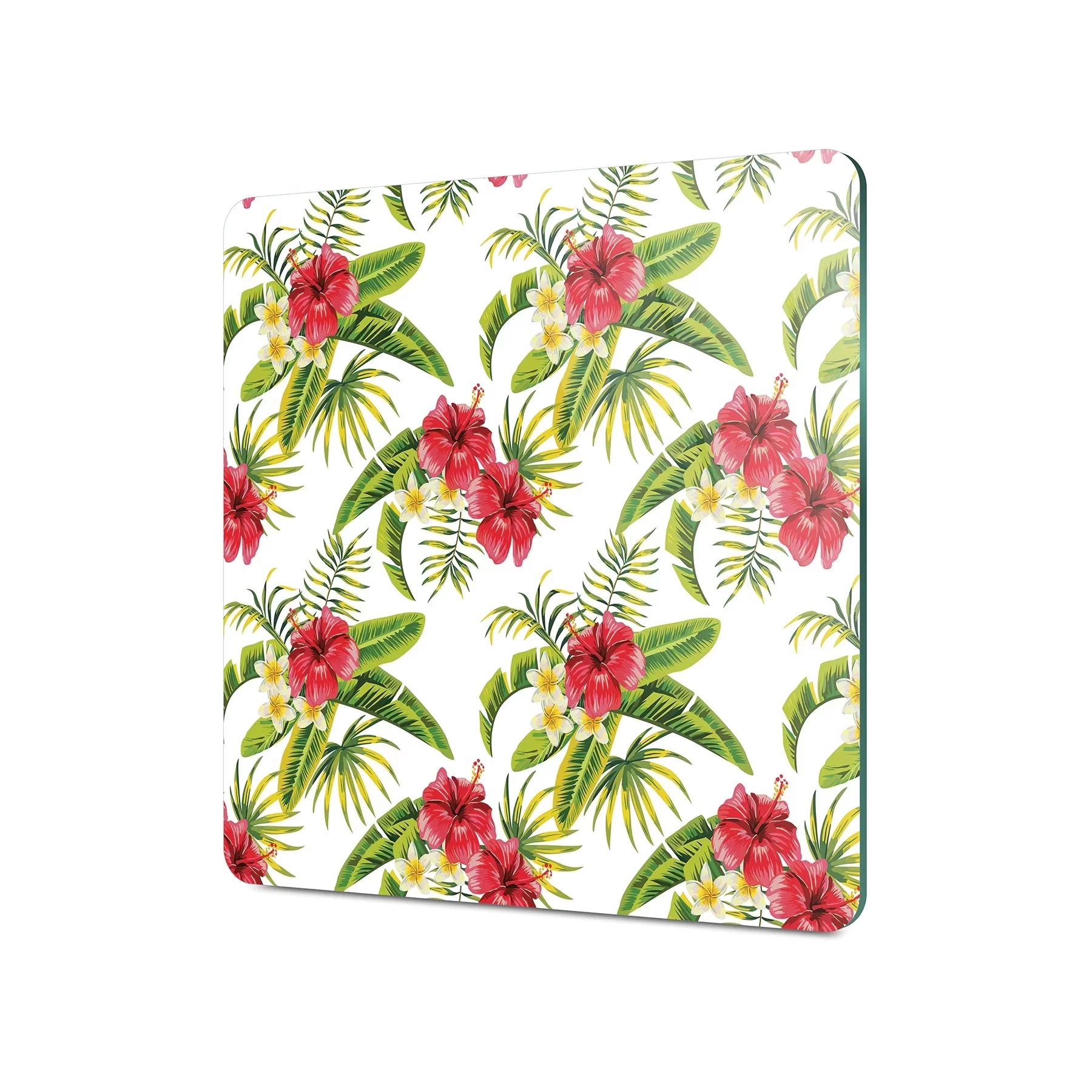 Picture of Decovetro Cam Kesme Tahtası ve Sunumluk Kare Yeşil Çiçek Desenli 30x30 Cm