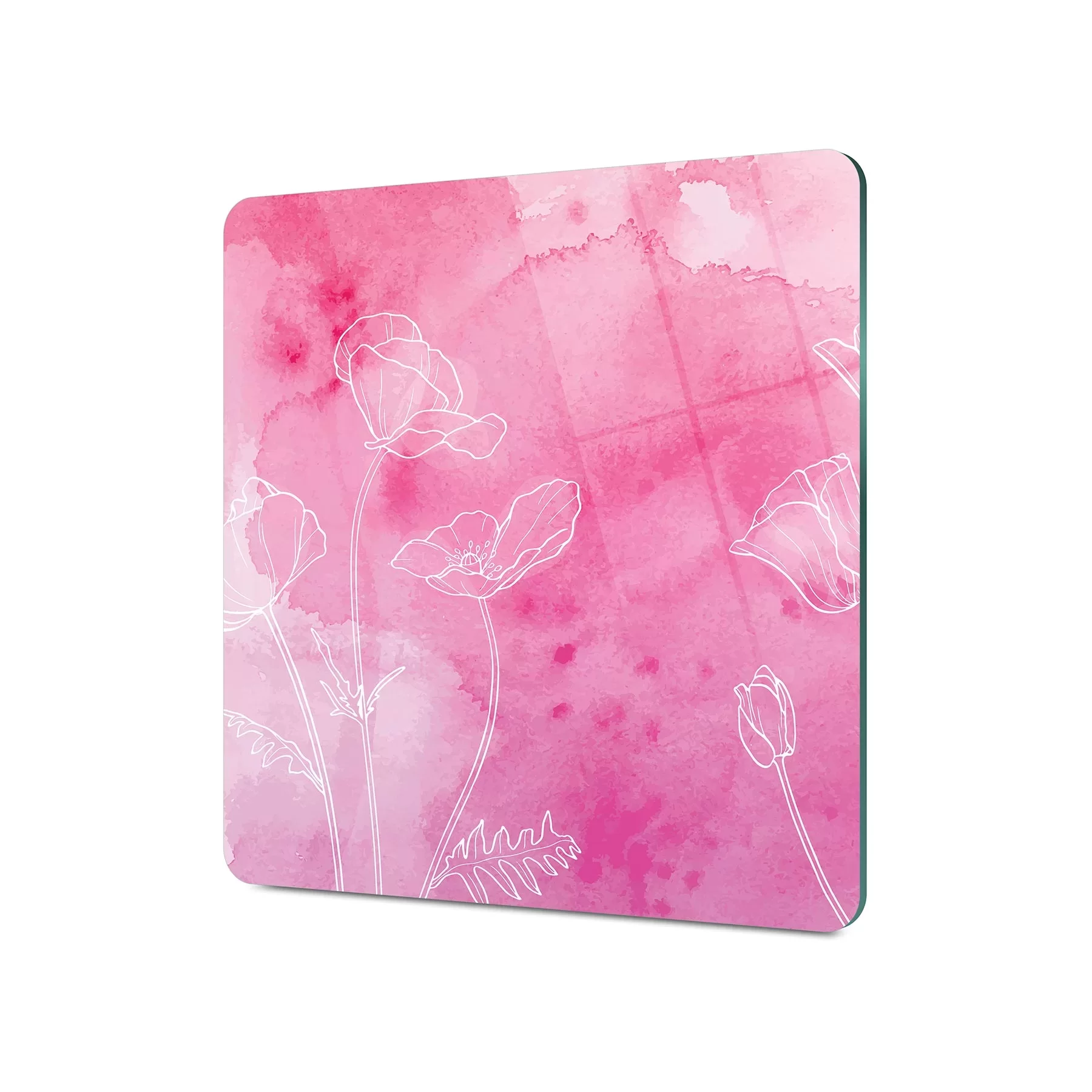 Picture of Decovetro Cam Kesme Tahtası ve Sunumluk Kare Pembe Çiçek Desenli 30x30 Cm