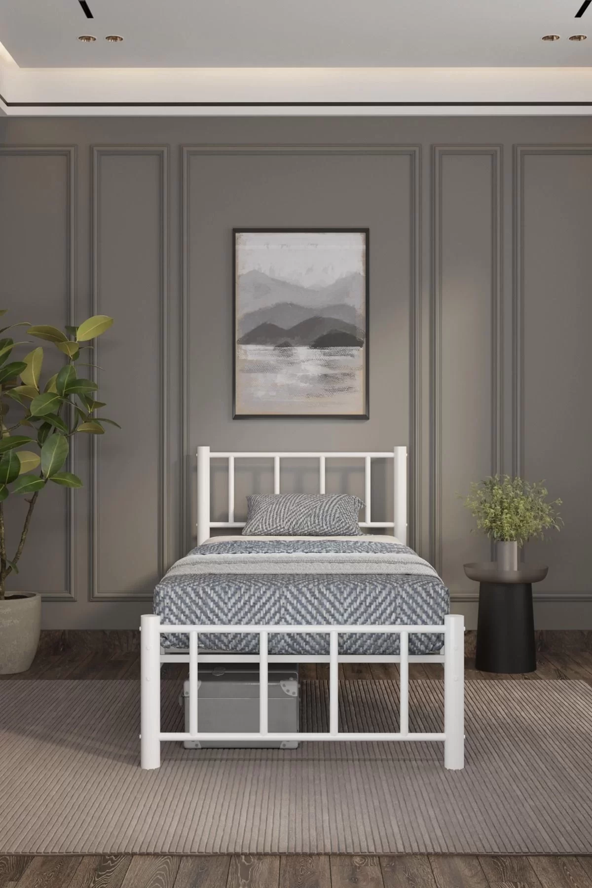 Picture of Zambak Tek Kişilik Ferforje Metal Karyola Beyaz