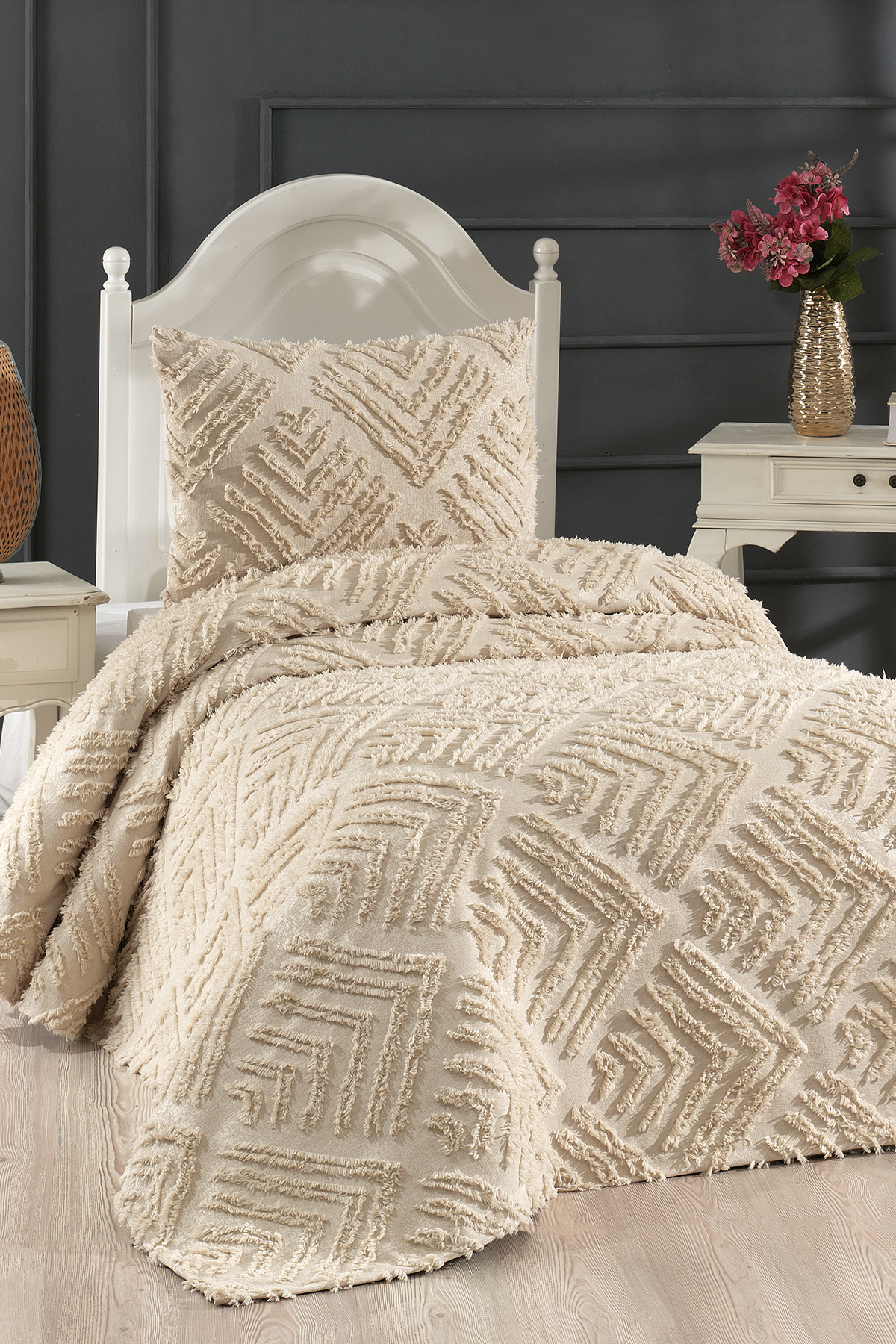 Picture of Çeyiz Diyarı Pine 2 Parça Tek Kişilik Pike Takımı Bej