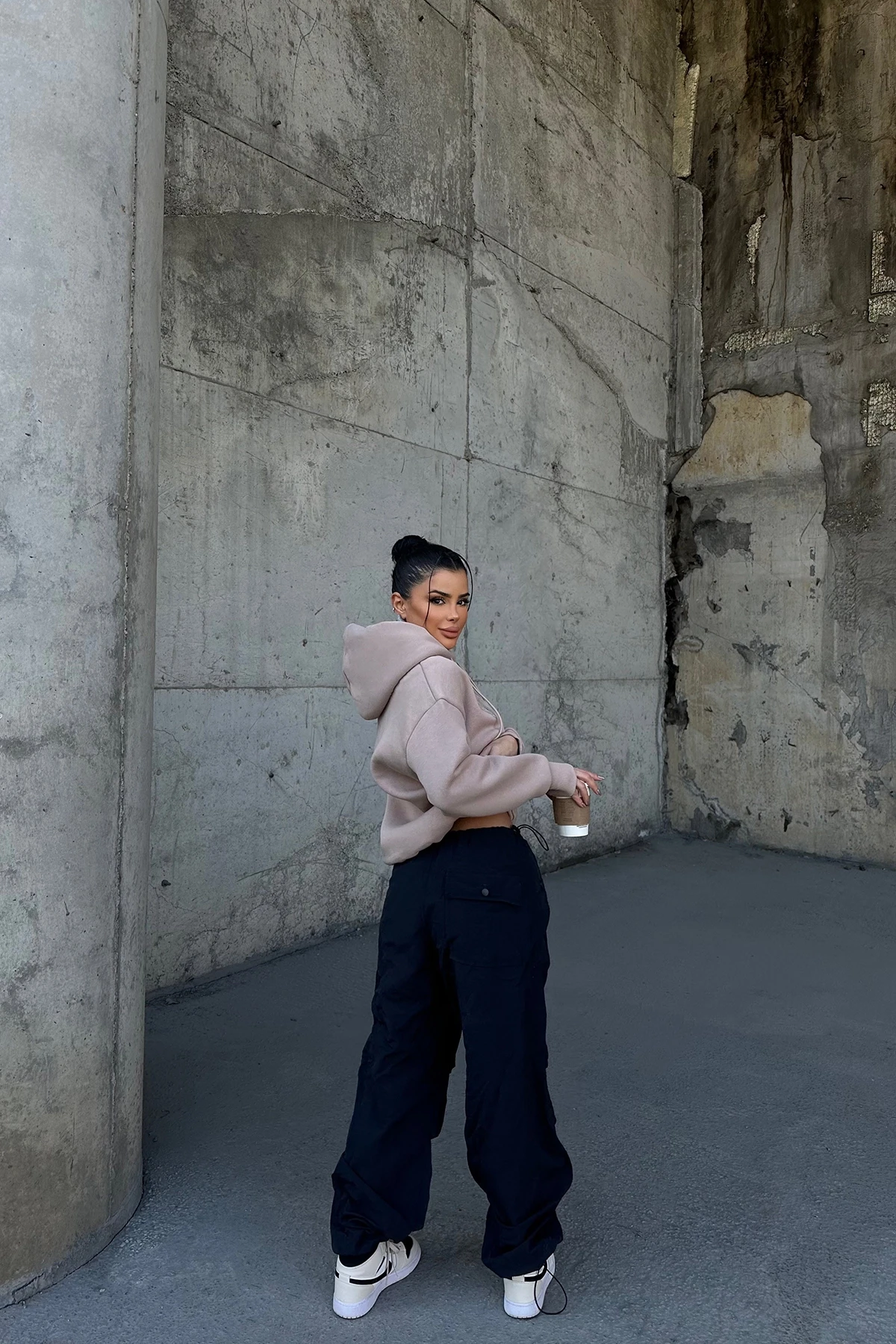 Picture of Beige Eyyo Embroidered Hooded Sweat