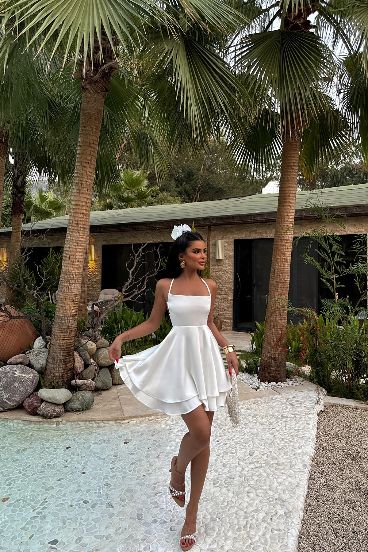 Picture of White Satin Strap Dress