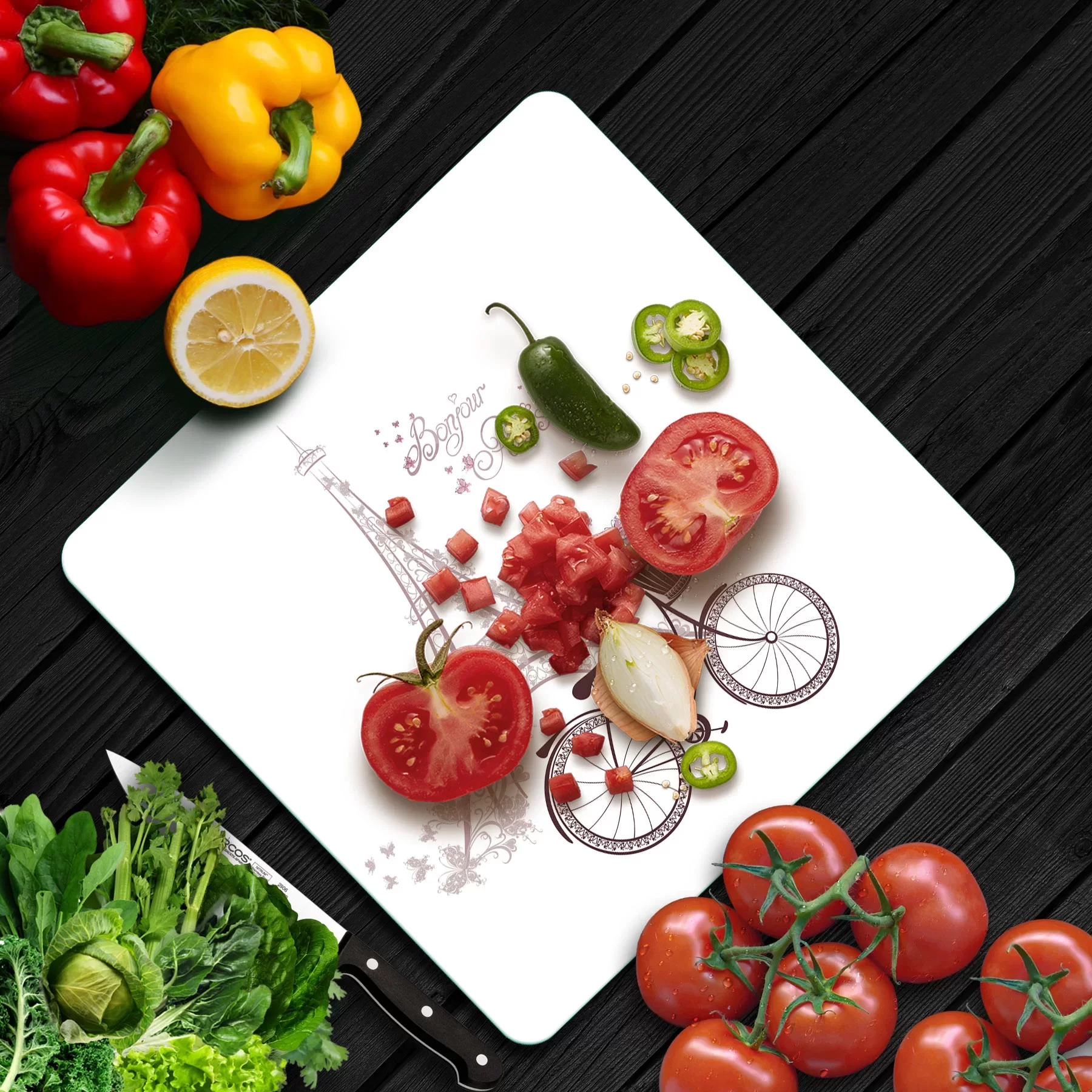 Picture of Decovetro Cam Kesme Tahtası ve Sunumluk Kare Bonjour Paris 30x30 Cm