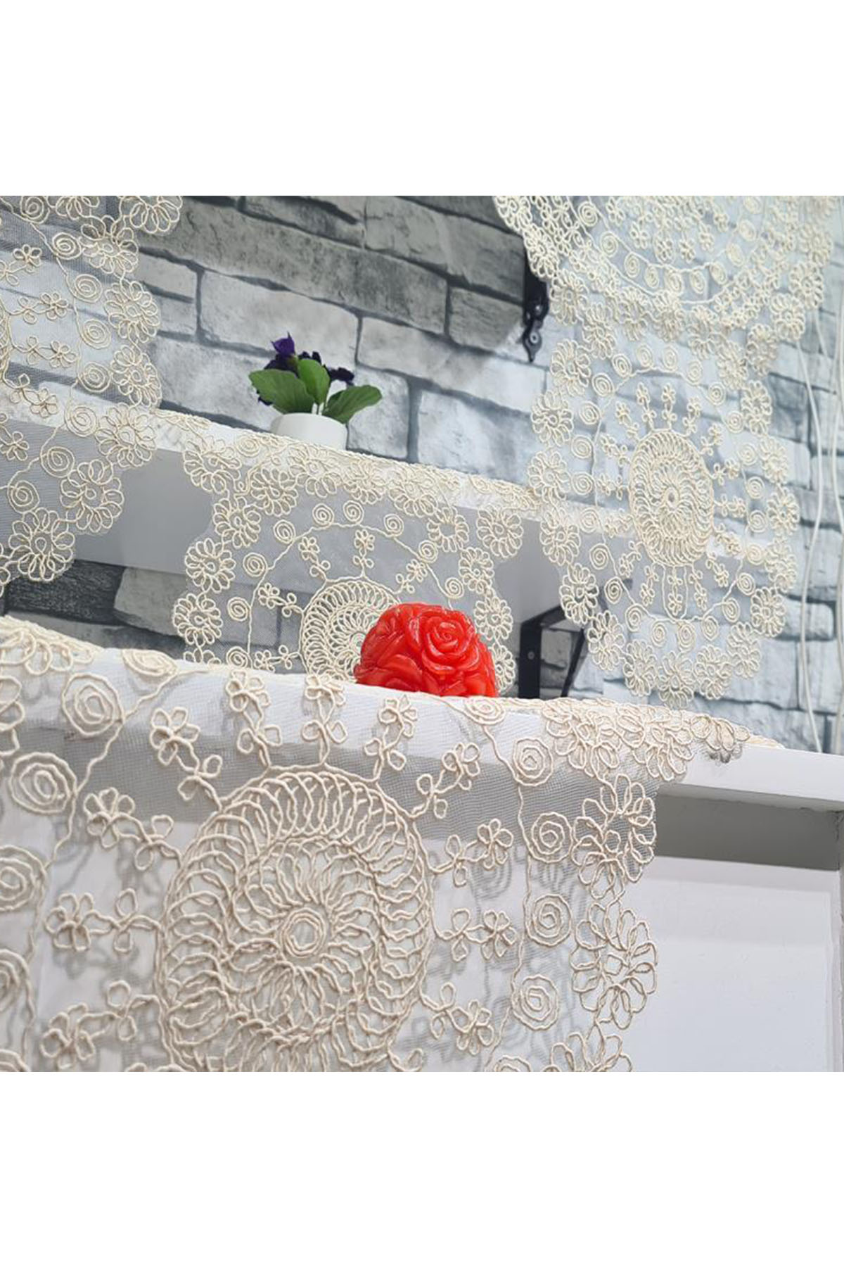 Picture of Çiçek Kordonlu 5 Parça Salon Takımı Cappucino