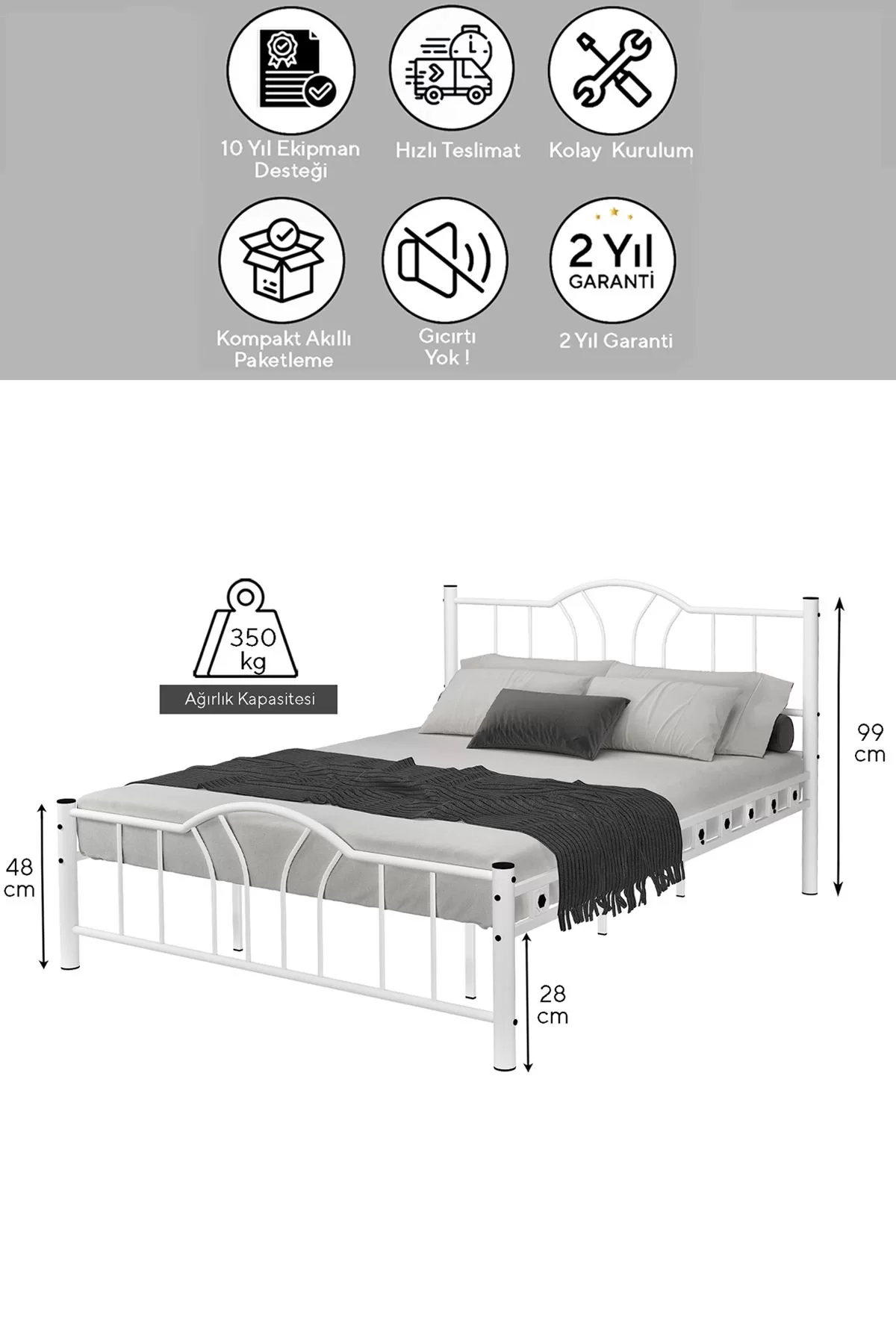 Picture of Belinay Ferforje Metal Çift Kişilik Karyola Beyaz