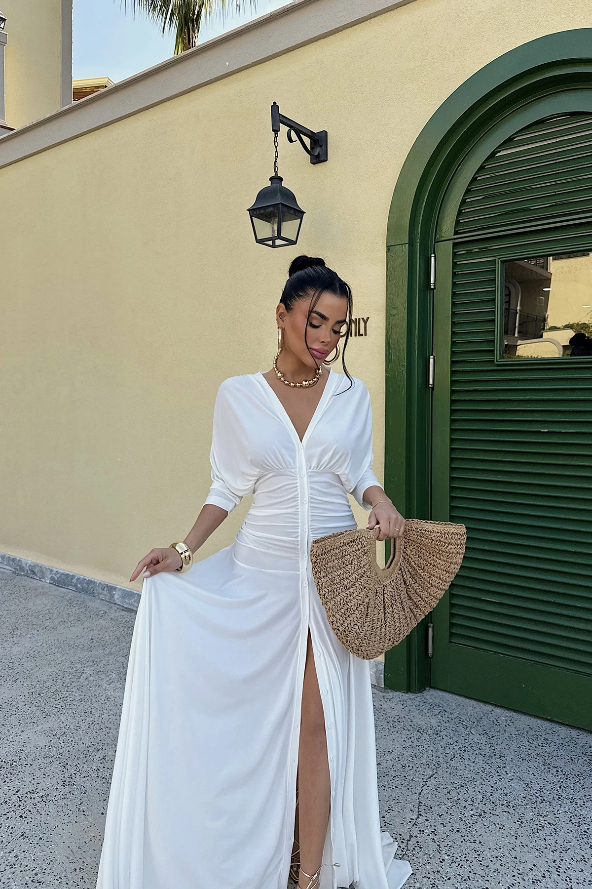 Picture of White Eliah Long Buttoned Dress