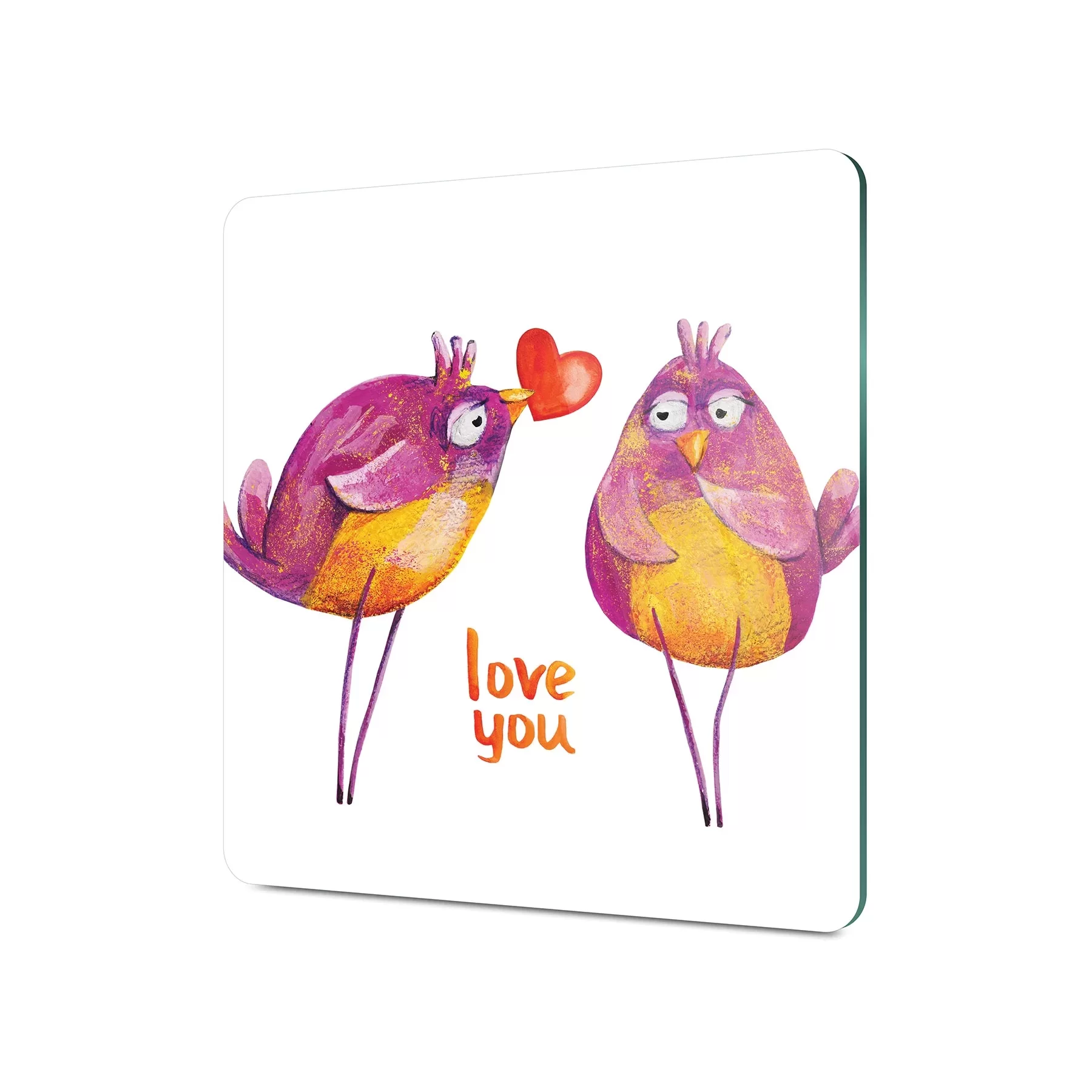 Picture of Decovetro Cam Kesme Tahtası ve Sunumluk Kare Love You Bird Desenli 30x30 Cm