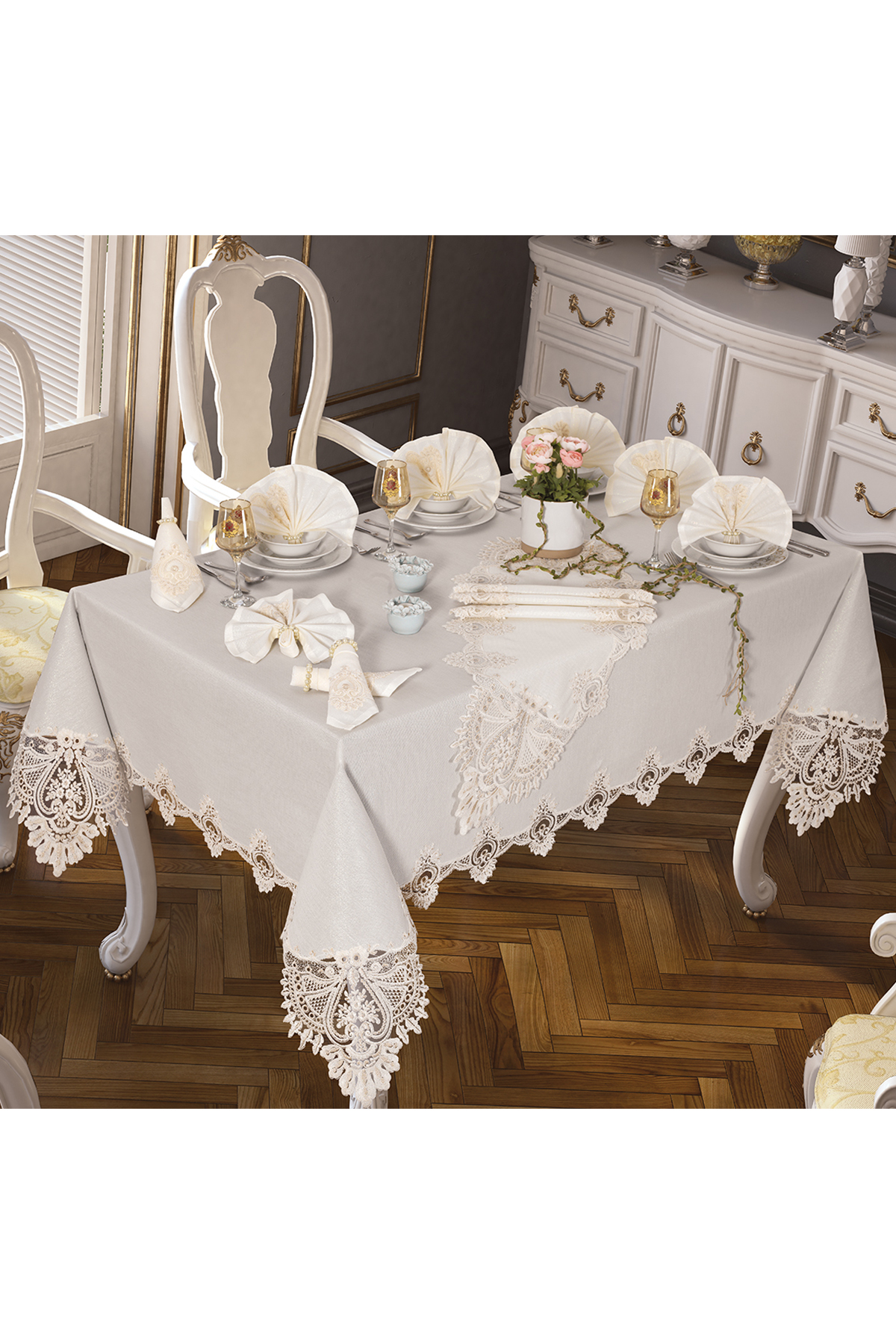 Picture of Smile Masa Örtüsü 160x260 Cm 26 Parça Krem